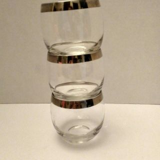 Dorothy Thorpe Style Silver Band Roly Poly Glasses Set of 3 Vintage Barware MCM 2