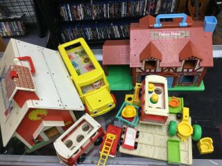 Vintage 1971 Fisher Price Little People School Houses & Accessories 923