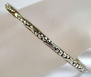 Vtg Artisan Designer 10.  3g Sterling Silver Blossom Flower Design Bangle Bracelet