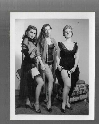 Vintage Risque Pinup Photo 3 Ladies In Dresses Lingerie & Stockings 1950s