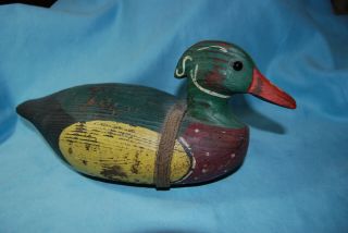Wood Duck Wooden Decoy With Weight And String White Engraved On Bottom