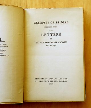 Glimpses of Bengal,  Selected from the Letters of Sir Rabindranath Tagore 1921 HC 4