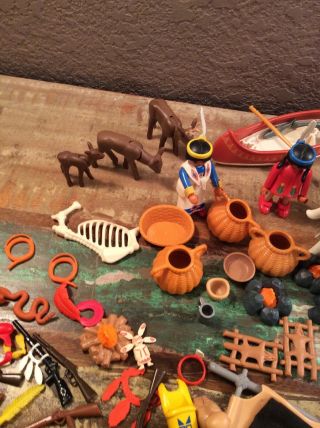 Vintage Playmobil Native American Indian Camp 21 figures,  horses & Many 7