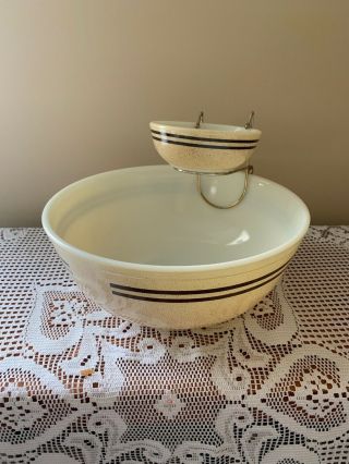 Vintage Pyrex Speckled Lines Promotional Chip And Dip Bowls With Bracket