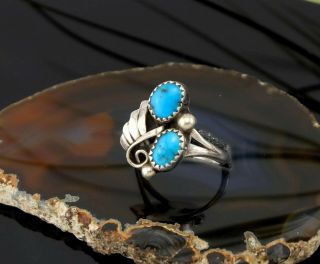 Vtg Sterling Silver Bright Blue Turquoise Navajo Ring Sz 8