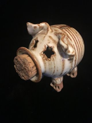 Vintage Brown & Cream Stoneware Pottery Piggy Bank Pig W/ Cork Snout Star Eyes