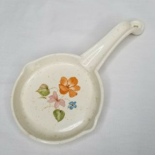 Vintage Treasure Craft Spoon Rest Flowers Stoneware Orange Blue 80s Made In Usa