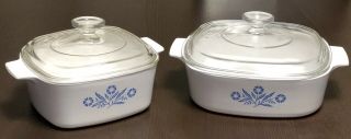 Corning Ware Blue Cornflower Vintage Casserole Dishes A - 2 - B And A - 1.  5 - B W/lids