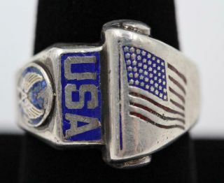 Vintage Wwii Era Us Army Air Force Sterling Silver Usa Flag 9.  75 Mens Ring