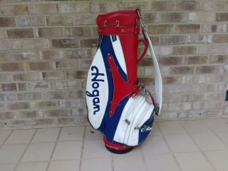 Wow Vintage Ben Hogan 6 - Way Red/white/blue Leather Staff Golf Bag Made In Usa.