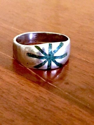 Vintage Taxco 925 Sterling Silver Turquoise Inlay Starburst Band Ring Size 5,  3g