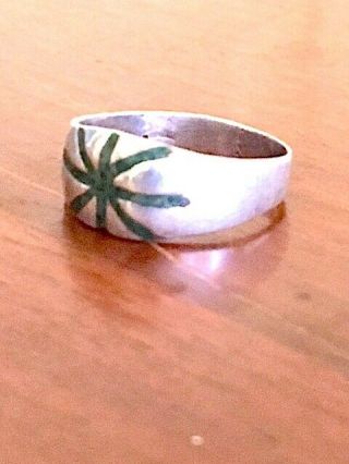 Vintage Taxco 925 sterling silver turquoise inlay starburst band ring size 5,  3g 2