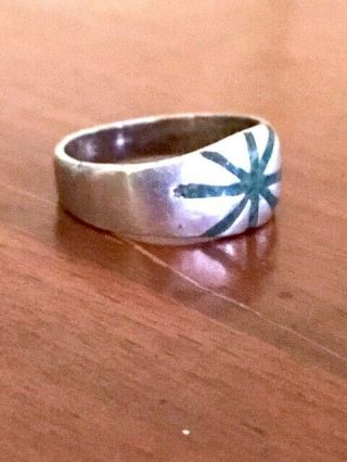 Vintage Taxco 925 sterling silver turquoise inlay starburst band ring size 5,  3g 3