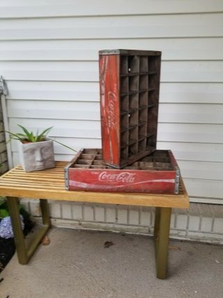 2 Distressed Wood Vintage Coca Cola Coke Case Carrying Crate Soda Pop Wooden