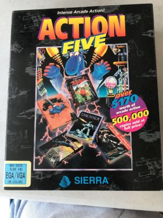 Action Five Vintage Sierra 5.  25 " Floppy Disk Video Game Silpheed Thexder Zeliard