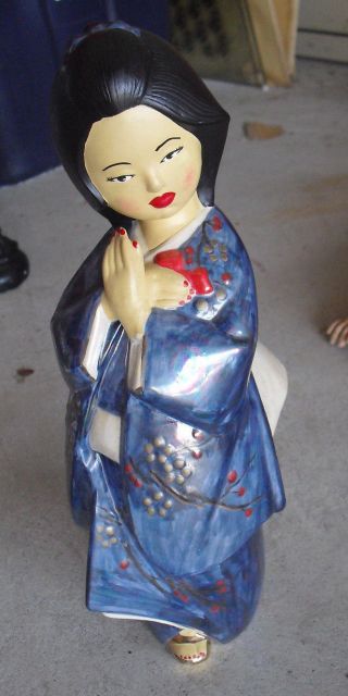 Vintage Hand Painted Ceramic Asian Girl Figurine 11 1/2 " Tall