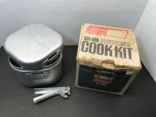 Vintage Coleman Aluminum Cook Kit 501 - 960 Frying Pan Sauce Corrosion Resistant