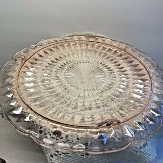 Vintage Pink Depression Glass Footed Cake Plate Diamond Point Cond USA 3