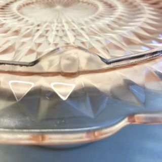 Vintage Pink Depression Glass Footed Cake Plate Diamond Point Cond USA 4