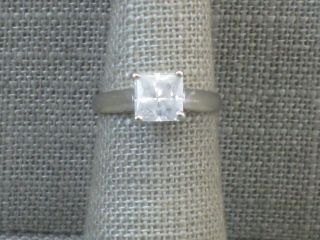 Vintage 10k White Gold Princess Cut Cz Engagement Style Ring Sz 5 Estate 1.  9g