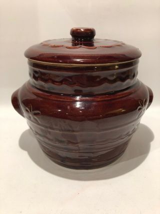 Vintage Marcrest Brown Stoneware Daisy Dot Oven Proof Pot With Lid Bean Pot Usa
