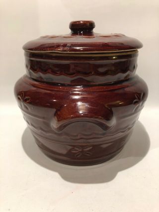 Vintage Marcrest Brown Stoneware Daisy Dot Oven Proof Pot With Lid Bean Pot USA 2
