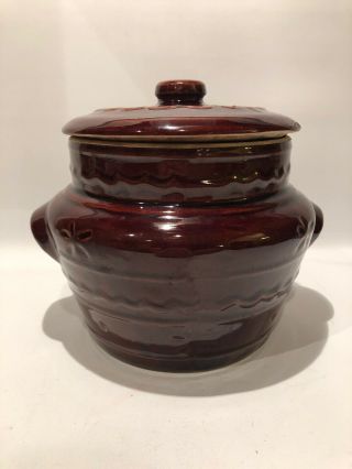 Vintage Marcrest Brown Stoneware Daisy Dot Oven Proof Pot With Lid Bean Pot USA 3