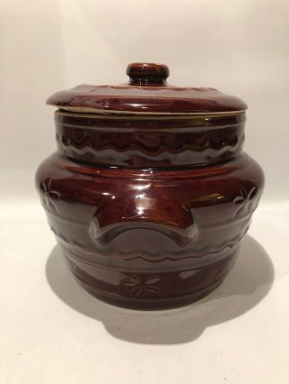 Vintage Marcrest Brown Stoneware Daisy Dot Oven Proof Pot With Lid Bean Pot USA 4