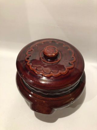 Vintage Marcrest Brown Stoneware Daisy Dot Oven Proof Pot With Lid Bean Pot USA 5