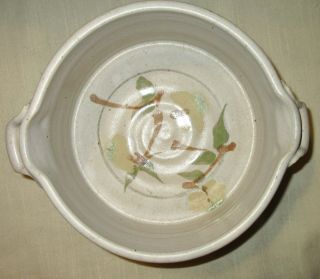 Vintage Hand Thrown Studio Art Pottery Bowl with Handles - Flowers - Signed ZR 2