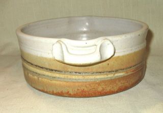 Vintage Hand Thrown Studio Art Pottery Bowl with Handles - Flowers - Signed ZR 4