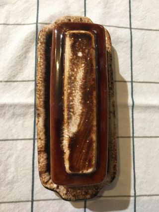 Vintage Hull Pottery Butter Dish - Brown Drip Glaze,  Made In Usa,  Oven Proof 8 "