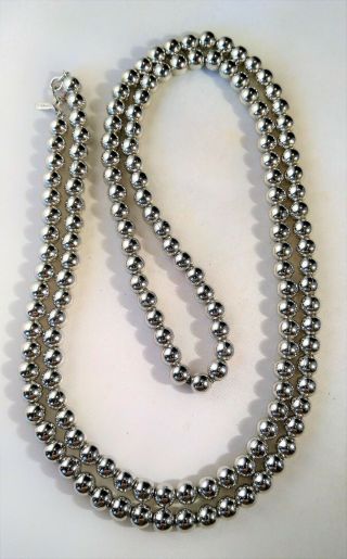 37 " Vintage Monet Silver Tone Ball Bead Necklace Chain Classic Timeless Not Worn