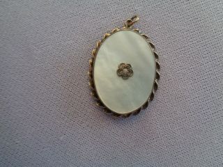Vintage Amco Mother Of Pearl Locket That Opens,  Flower Design In Center,  10k/ss