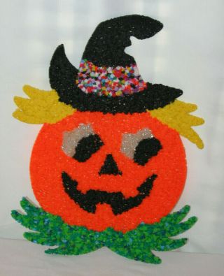 Vintage Melted Plastic Popcorn Jack - o - Lantern Halloween Decoration Pumpkin Fall 2
