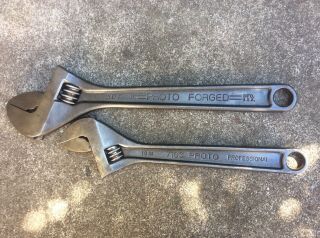2 Vtg Proto Tools Adjustable Wrenches 10 " And 12 " Usa Made 710 & 712