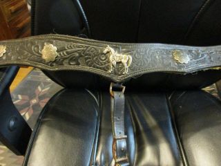 Vintage Parade Breastcollar Blk Leather Tooled Silver Conchos