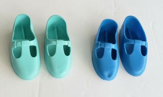 Vintage Ideal Velvet (crissy Family) Aqua And Royal Blue T Strap Shoes