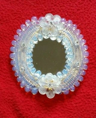Small Vintage Italian Venetian Pearl Opalescent Murano Glass Budoir Mirror