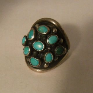 Vintage Old Pawn Navajo Turquoise Cluster Dome Ring Sterling Silver Sz 7