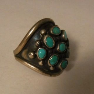 Vintage Old Pawn Navajo Turquoise Cluster Dome Ring Sterling Silver Sz 7 3