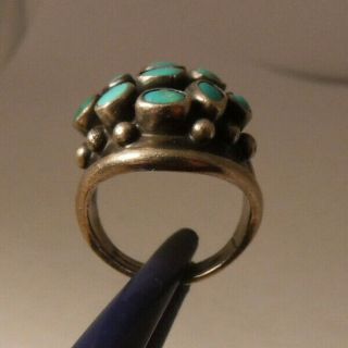 Vintage Old Pawn Navajo Turquoise Cluster Dome Ring Sterling Silver Sz 7 6