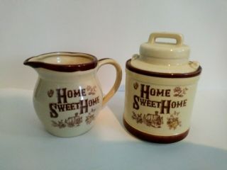 Vintage Home Sweet Home Farm House Kitchen Decor Cream And Sugar Set Ceramic