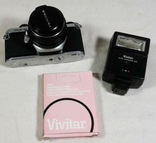 Vintage Pentax Me 35mm Camera Asahi 50mm 1:2 Lens Vivitar 225 Flash