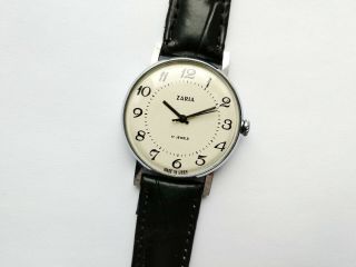 Zaria Slim 17 Jewels Vintage USSR men ' s wristwatch Gold Plated.  1980s 3