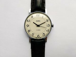 Zaria Slim 17 Jewels Vintage USSR men ' s wristwatch Gold Plated.  1980s 4