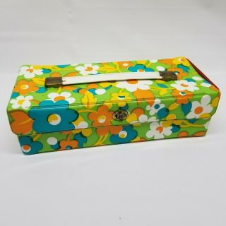 Vintage 70s Retro Colorful Floral Cassette Tape Storage And Carry Box