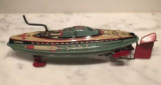 Vintage Marusan San Wind - Up Tin Litho Toy Boat Submarine S.  S.  N.  7,  Japan,