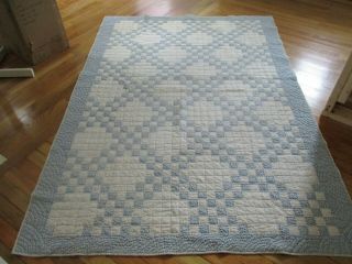 Vintage Blue And White Hand Stitched Quilt.  1