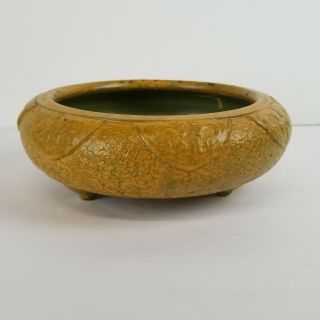 Vintage Ikebana Vase Pottery Tokanabe Planter Mustard Yellow Japan Low Bowl
